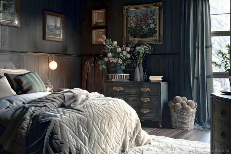 Dark Moody Bedroom with Antique Furniture and Vintage Style