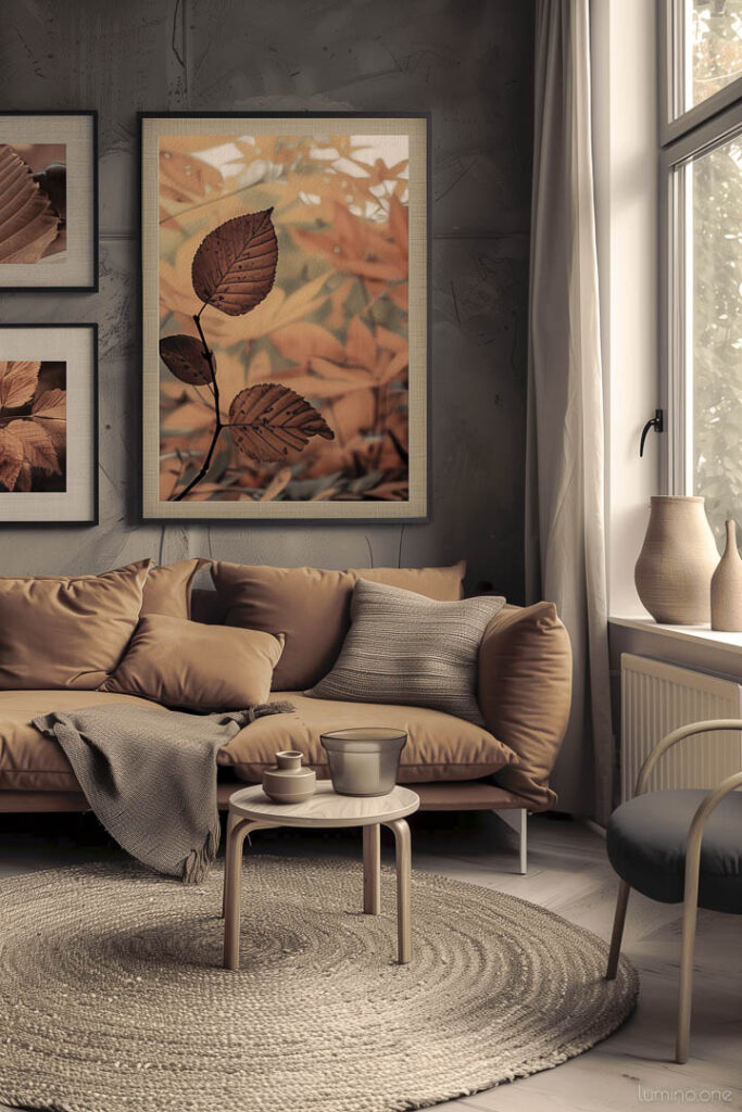 Pressed Leaves and Botanical Prints - Nature-Inspired Fall Gallery Wall Ideas - Fall Living Room Decor