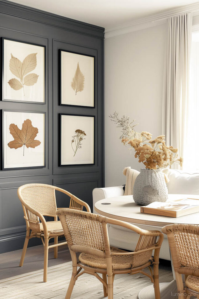 Pressed Leaves and Botanical Prints - Nature-Inspired Fall Gallery Wall Ideas - Modern Organic Dining Room