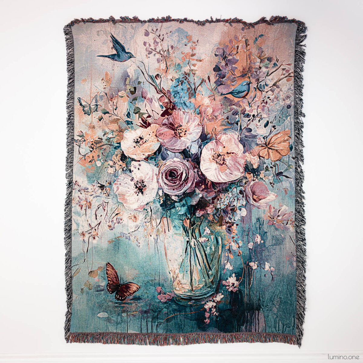 Floral Art Woven Blanket Tapestry of a Flowers in a Vase Painting