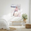 Pink Winter Cowgirl Painting - Gallery Wrap Canvas - Natural Wood Organic Modern Bedroom - Girl Riding on a Horse in Snowy Mountain Landscape