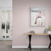 Pink Winter Cowgirl Painting in a Pink Coquette Bedroom with Luxury Closet - Girl Riding on a Horse in Snowy Mountain Landscape