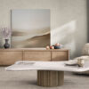 Neutral Minimalist Abstract Landscape Wall Art Earthy Tones - Gallery Wrapped Canvas - Stylish Living Room with Comfy Chair