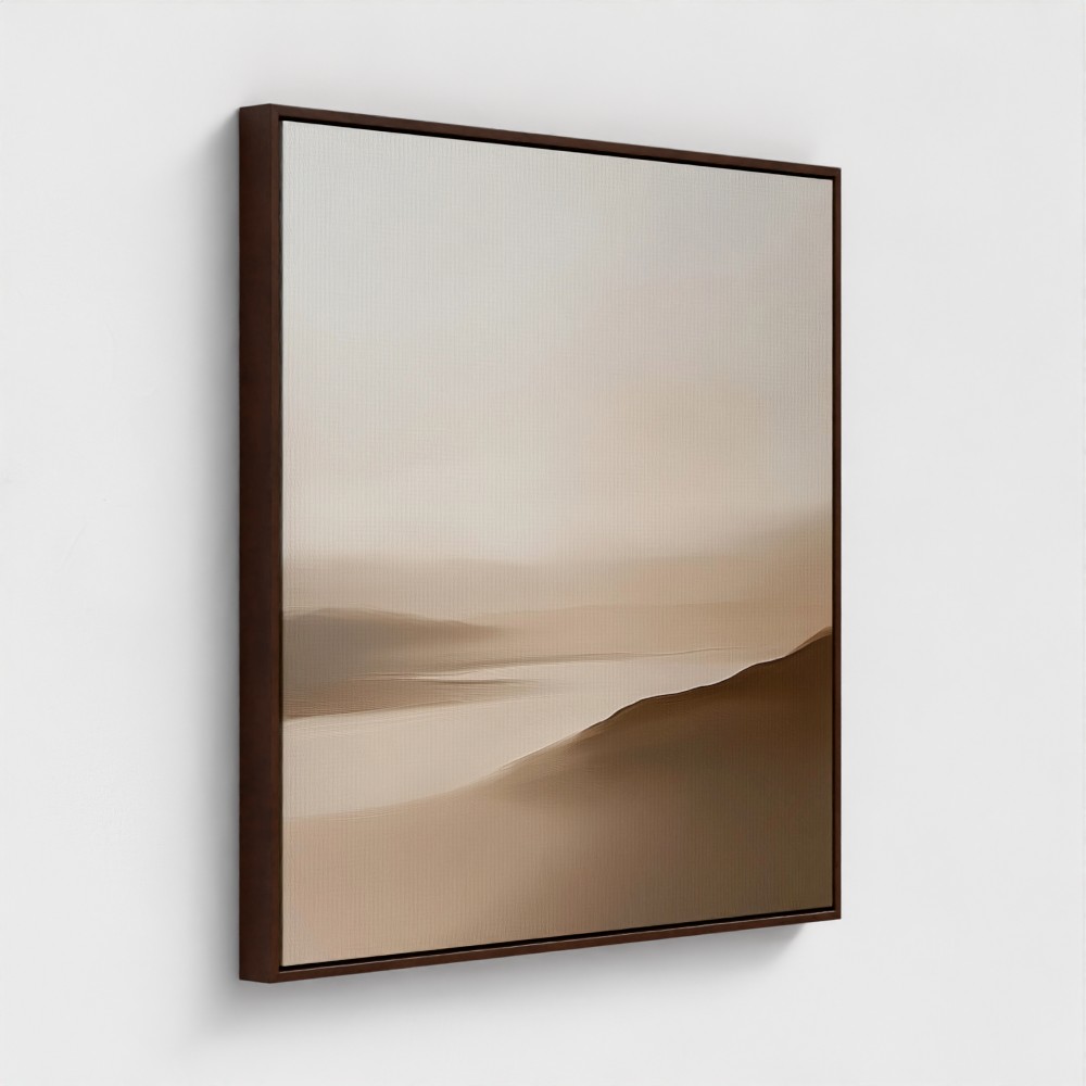 Neutral Minimalist Abstract Landscape Wall Art Earthy Tones - Gallery Wrapped Canvas with Brown Frame