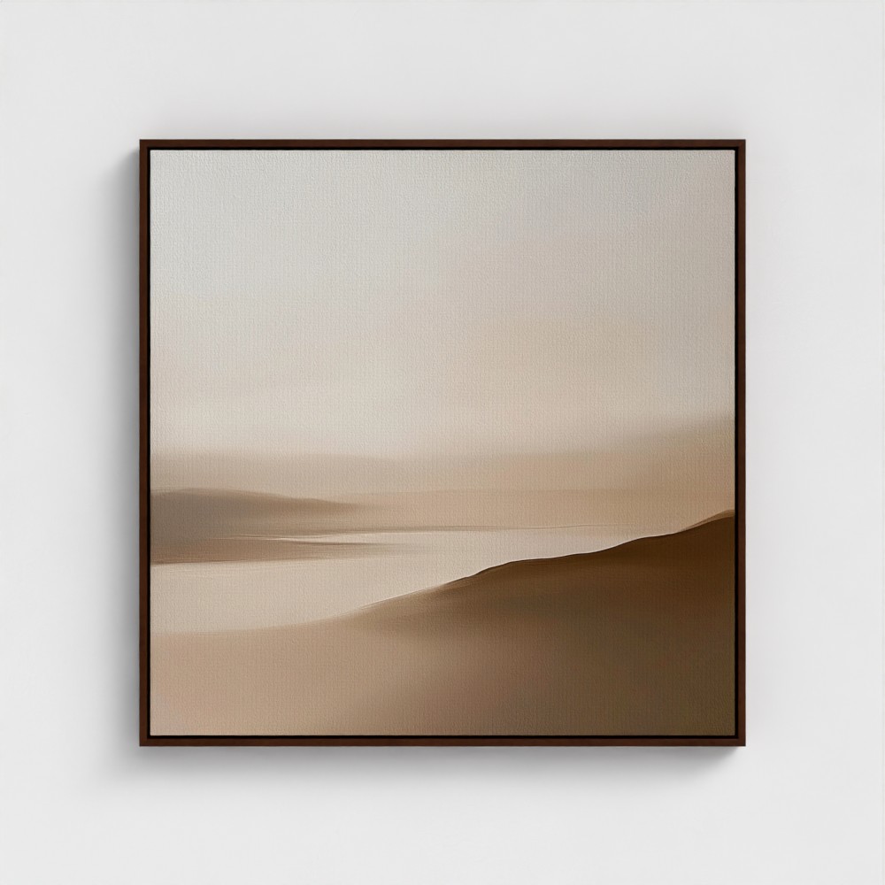 Neutral Minimalist Abstract Landscape Wall Art Earthy Tones - Gallery Wrapped Canvas with Brown Frame