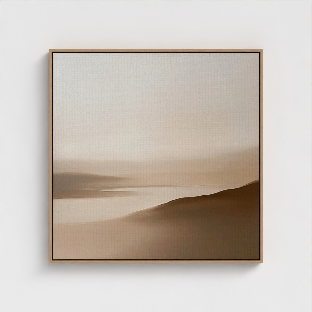 Neutral Minimalist Abstract Landscape Wall Art Earthy Tones - Gallery Wrapped Canvas with Natural Wood Frame