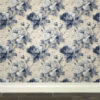 Classic toile wallpaper pattern with fresh blue and cream peonies in elegant traditional floral repeat design