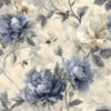 Vintage French Toile Wallpaper Pattern Blue Peonies - Design 1