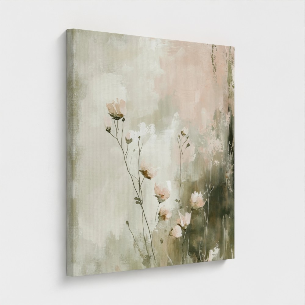 Dreamy Pink Blooms Botanical Print - Serene Floral Wall Art - Modern Farmhouse Decor - Stretched Canvas