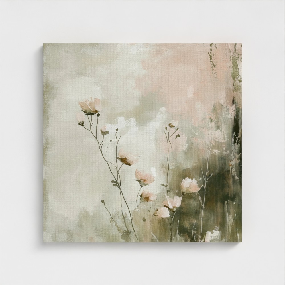 Dreamy Pink Blooms Botanical Print - Serene Floral Wall Art - Modern Farmhouse Decor - Stretched Canvas
