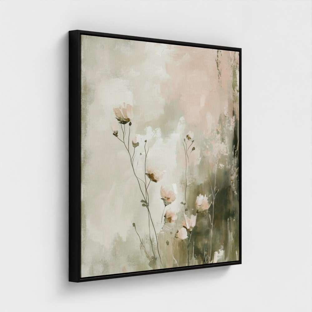 Dreamy Pink Blooms Botanical Print - Serene Floral Wall Art - Modern Farmhouse Decor - Black Float Frame Canvas