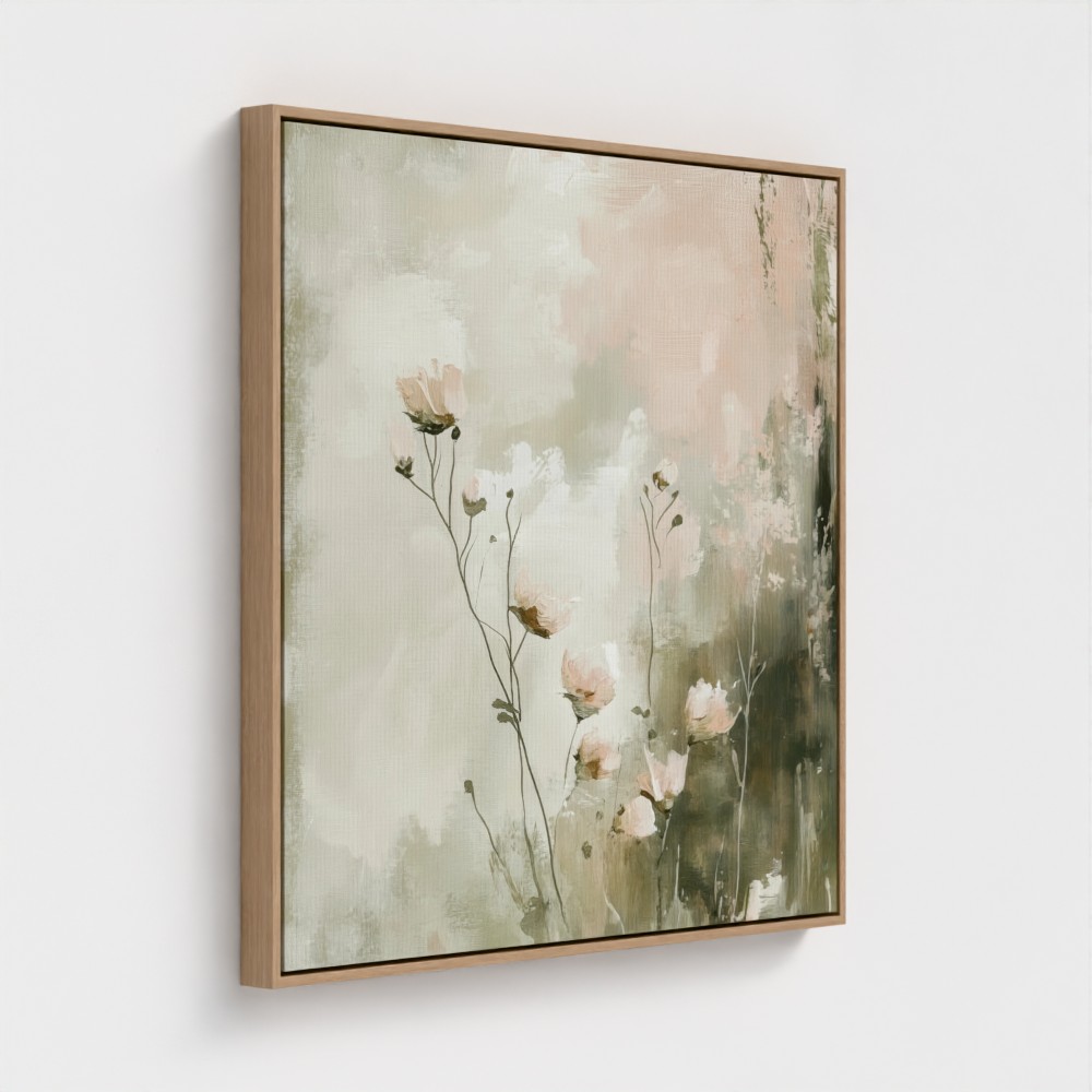 Dreamy Pink Blooms Botanical Print - Serene Floral Wall Art - Modern Farmhouse Decor - Natural Wood Float Frame Canvas