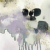 An abstract painting of a biophilic study in olive and mint green and dark plum color accents