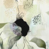 An abstract painting of a biophilic study in olive and mint green and dark plum color accents