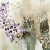 An abstract painting of a biophilic study in olive and mint green and dark plum color accents
