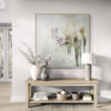 Biophilic Abstract Washes Extra Large Framed Square Art in an Organic Modern Living with Natural Wood Console Table