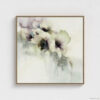 Sage green and purple abstract washes wall art in a biophilic style, in a natural wood floating frame canvas print