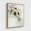 Sage green and purple abstract washes wall art in a biophilic style, in a natural wood floating frame canvas print