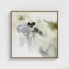 Sage green and purple abstract washes wall art in a biophilic style, in a natural wood floating frame canvas print