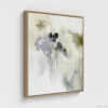 Sage green and purple abstract washes wall art in a biophilic style, in a natural wood floating frame canvas print