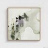 Sage green and purple abstract washes wall art in a biophilic style, in a natural wood floating frame canvas print