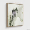 Sage green and purple abstract washes wall art in a biophilic style, in a natural wood floating frame canvas print