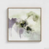 Sage green and purple abstract washes wall art in a biophilic style, in a natural wood floating frame canvas print