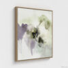 Sage green and purple abstract washes wall art in a biophilic style, in a natural wood floating frame canvas print