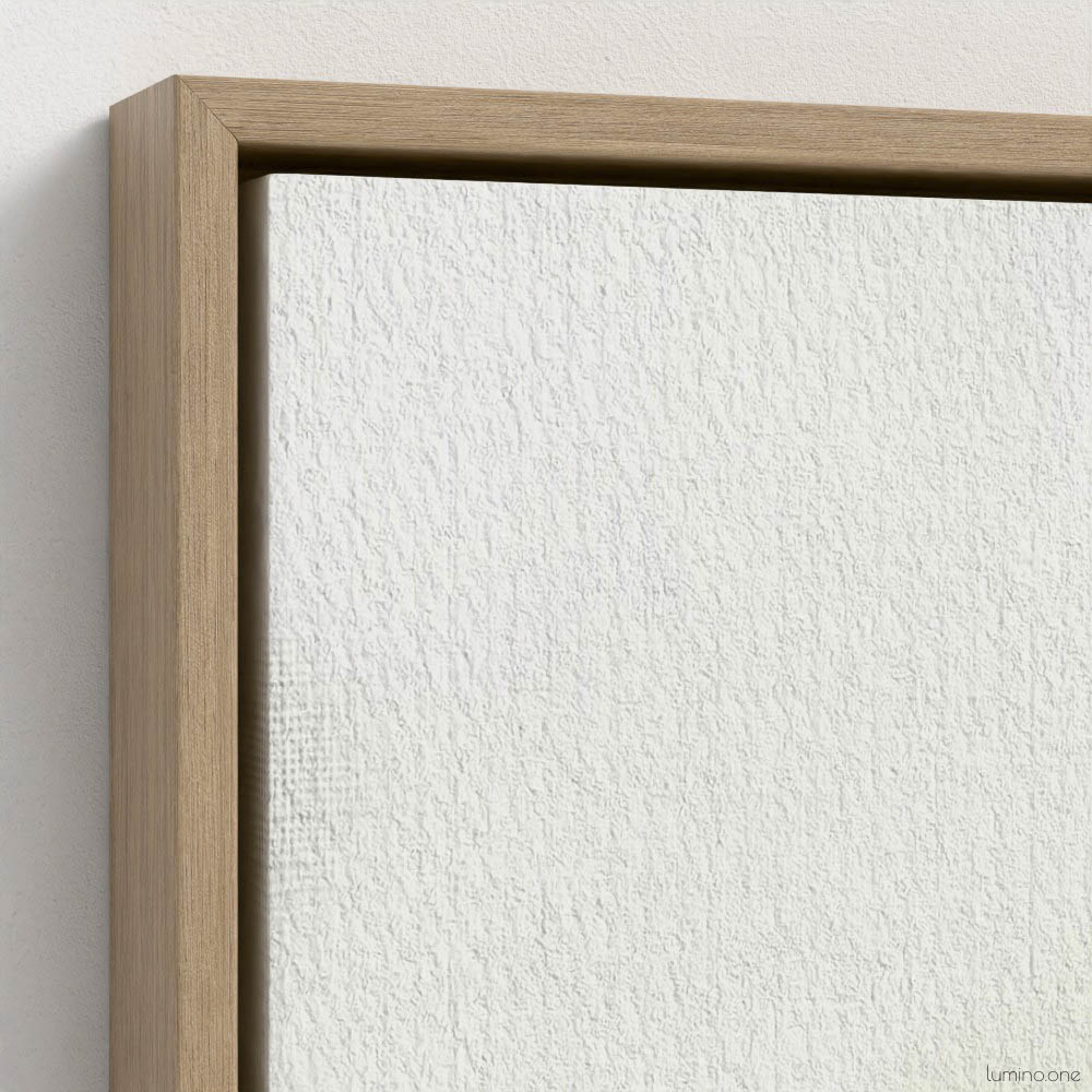 Sage green and purple abstract washes wall art in a biophilic style, in a natural wood floating frame canvas print