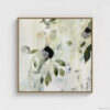 Sage green and purple abstract washes wall art in a biophilic style, in a natural wood floating frame canvas print