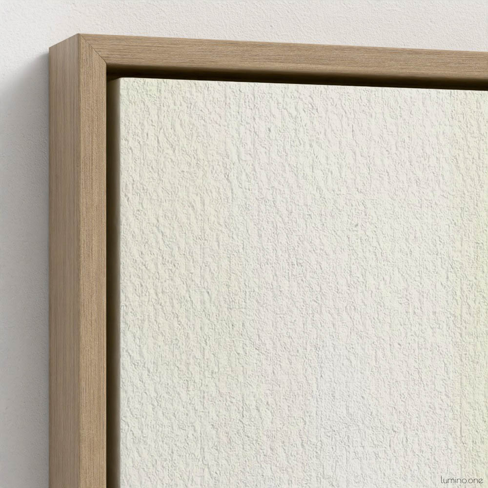 Sage green and purple abstract washes wall art in a biophilic style, in a natural wood floating frame canvas print