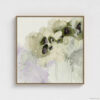 Sage green and purple abstract washes wall art in a biophilic style, in a natural wood floating frame canvas print