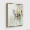 Sage green and purple abstract washes wall art in a biophilic style, in a natural wood floating frame canvas print