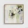 Sage green and purple abstract washes wall art in a biophilic style, in a natural wood floating frame canvas print