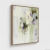 Sage green and purple abstract washes wall art in a biophilic style, in a natural wood floating frame canvas print