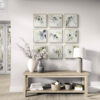 Gallery Wall Set of 9 Square Biophilic Abstract Washes Wall Art in an Organic Modern Living with Natural Wood Console Table
