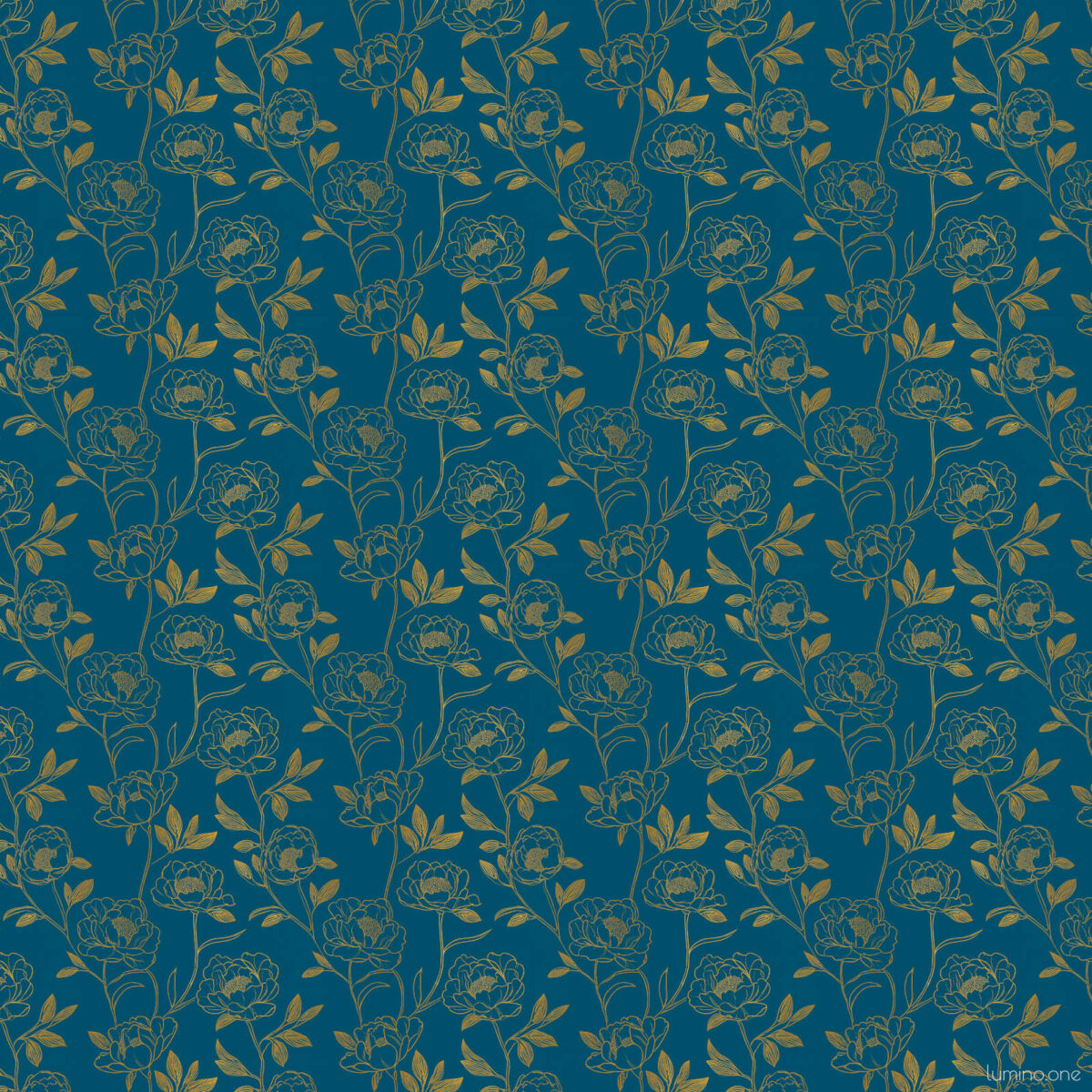 Dark Floral Wallpaper with Gold Botanical Line Art - Moody Navy Peel and Stick